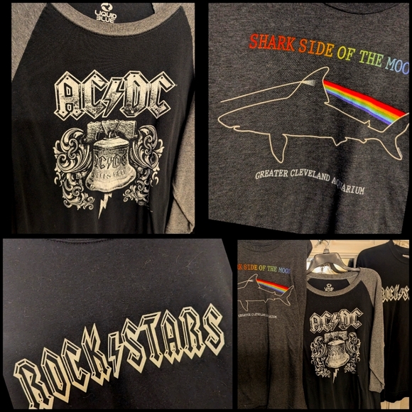 2 t-shirt bundle lot AC/DC jersey hells bells Rock Stars graphic l/s tee - Picture 4 of 5